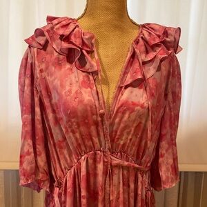 BALENCIAGA fabulous 100% polyester pink dress, asymmetrical unique style, M